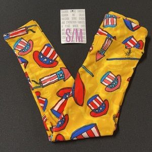 LuLaRoe Kid’s New Unisex S/M Patriotic Hat Firecracker Leggings NWT